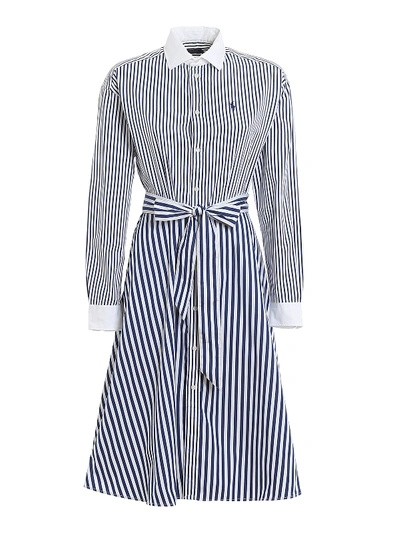 Shop Polo Ralph Lauren Belted Striped Shirt Dress In Blue