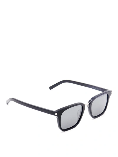 Shop Saint Laurent Metal Bridge Acetate Sunglasses In Black