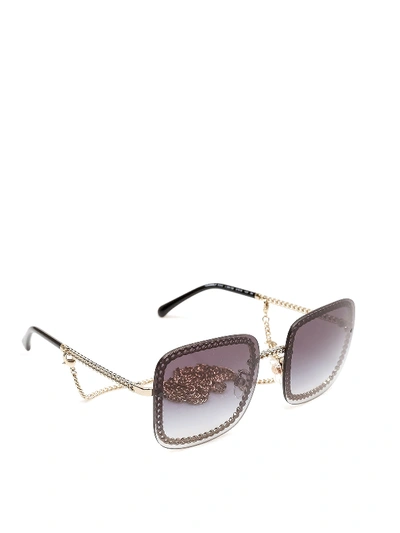 Pre-owned Chanel Detachable Chain Square Over Sunglasses In Gold