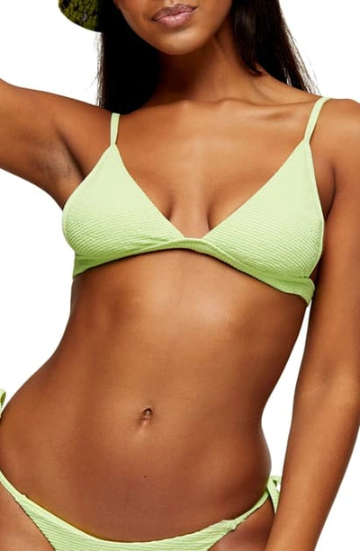 Shop Topshop High Apex Crinkle Triangle Bikini Top In Bright Green