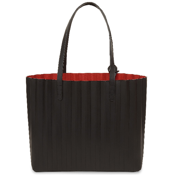black tote with red interior