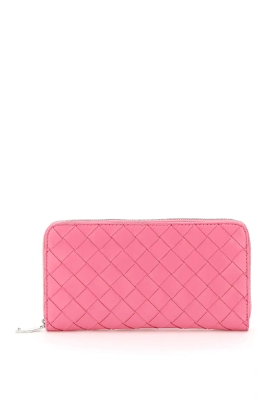 Shop Bottega Veneta Woven Zip-around Wallet 15 In Fuchsia,pink
