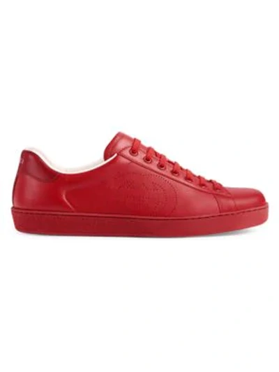 Shop Gucci Men's Ace Sneaker With Interlockingg In Red
