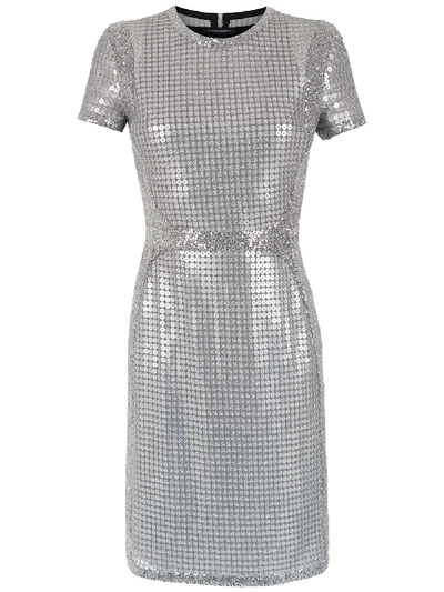 Shop Gloria Coelho Embroidered Sequin Dress In Silver
