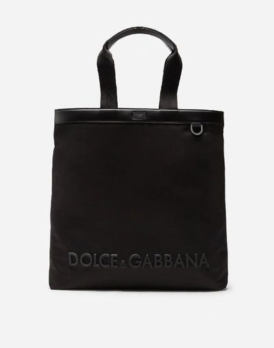 Shop Dolce & Gabbana Sicilia Dna Nylon Shopping Bag With Rubberized Logo