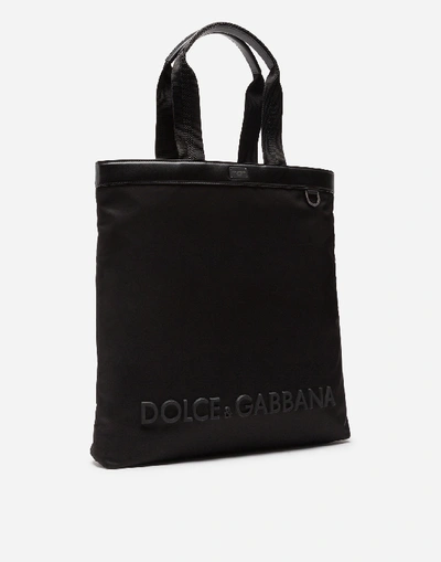 Shop Dolce & Gabbana Sicilia Dna Nylon Shopping Bag With Rubberized Logo