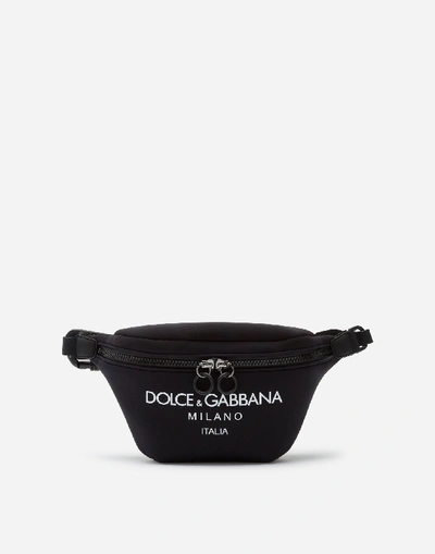 Shop Dolce & Gabbana Palermo Tecnico Belt Bag In Neoprene With Printed Logo In Black