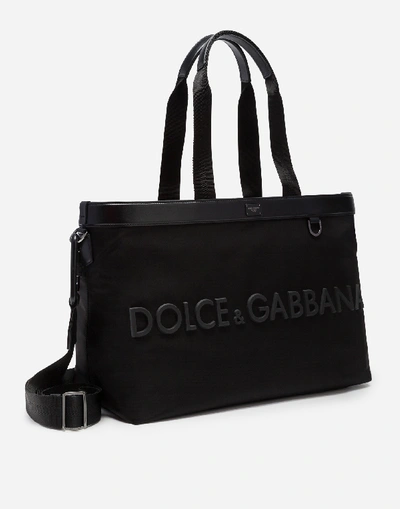 Shop Dolce & Gabbana Shopping Bag In Nylon With Rubberized Logo