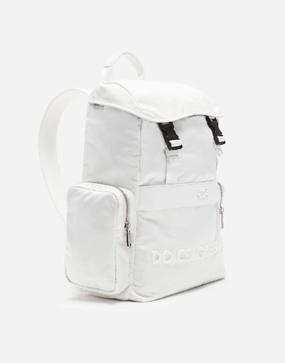 Shop Dolce & Gabbana Dna Sicilia Nylon Backpack With Rubberized Logo In White