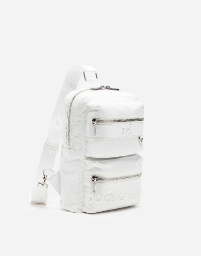 Shop Dolce & Gabbana Dna Sicilia Nylon Backpack With Rubberized Logo In White