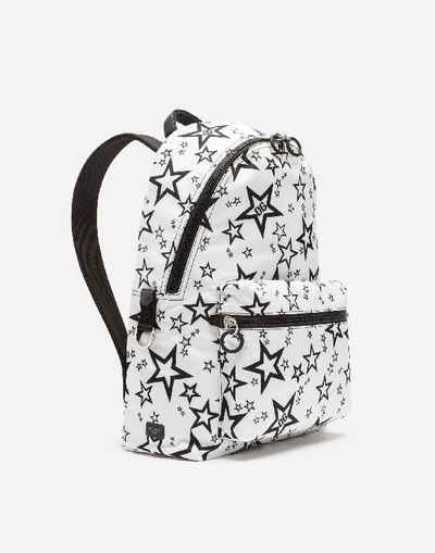 Shop Dolce & Gabbana Mixed Star Print Vulcano Backpack In Nylon In Cream