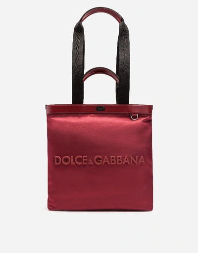 Shop Dolce & Gabbana Dna Sicilia Nylon Shopping Bag With Rubberized Logo In Red