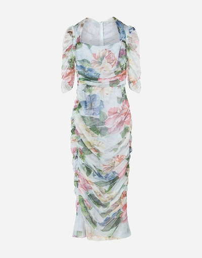 Shop Dolce & Gabbana Floral-print Tulle Midi Dress In Floral Print