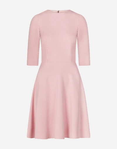 Shop Dolce & Gabbana Long-sleeved Cady Fabric Midi Dress In Pink