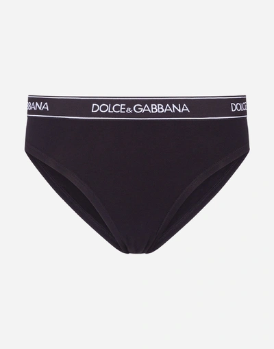 Shop Dolce & Gabbana Jersey Briefs With Logoed Strip