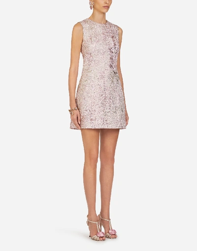 Shop Dolce & Gabbana Short Lurex Jacquard Dress In Pink