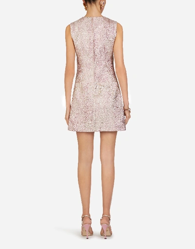 Shop Dolce & Gabbana Short Lurex Jacquard Dress In Pink