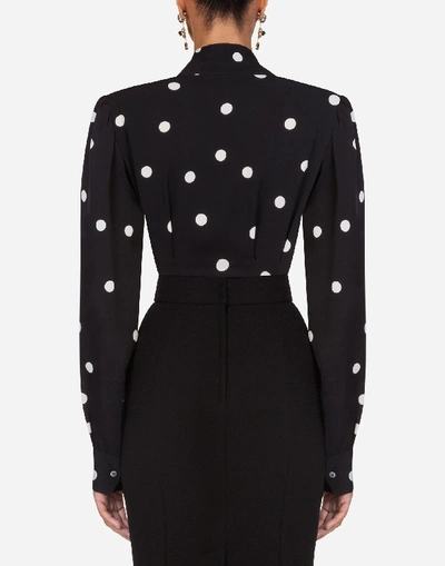 Shop Dolce & Gabbana Polka-dot Print Charmeuse Shirt In Black