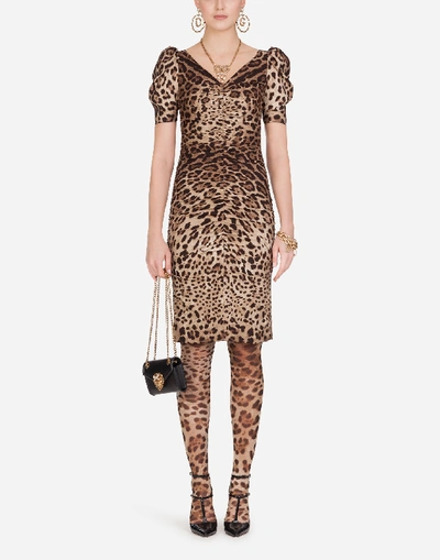 Shop Dolce & Gabbana Leopard-print Charmeuse Midi Dress In Leo Print