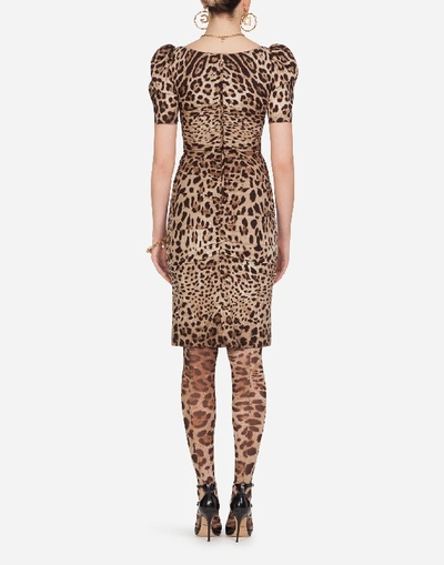 Shop Dolce & Gabbana Leopard-print Charmeuse Midi Dress In Leo Print