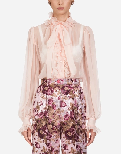 Shop Dolce & Gabbana Chiffon Shirt With Pussy-bow In Pink