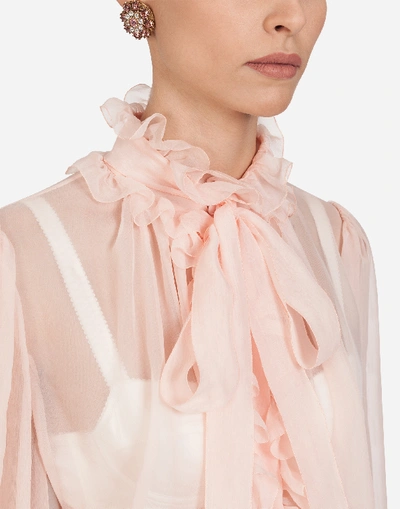 Shop Dolce & Gabbana Chiffon Shirt With Pussy-bow In Pink