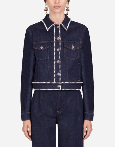 Shop Dolce & Gabbana Denim Jacket With Rhinestone Details In Blue