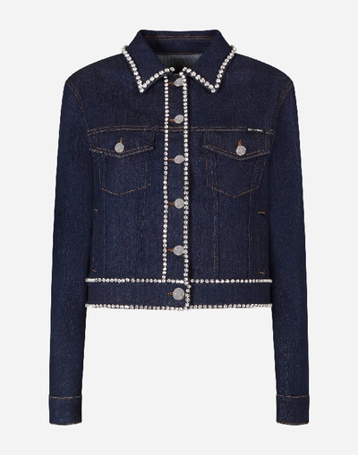 Shop Dolce & Gabbana Denim Jacket With Rhinestone Details In Blue