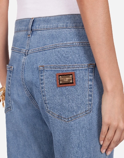 Shop Dolce & Gabbana Boyfriend-fit Jeans In Stretch Denim With Fringing In Blue