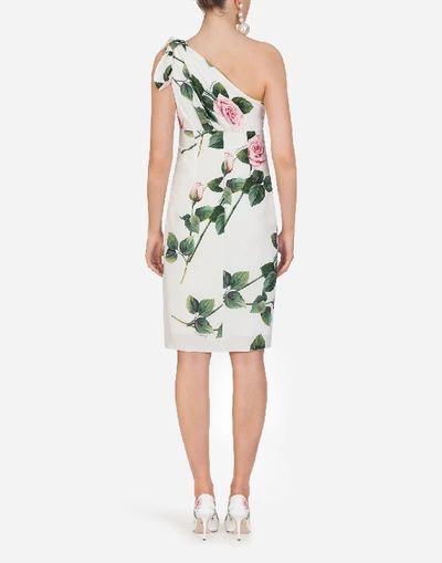 Shop Dolce & Gabbana Tropical Rose Print One Shoulder Longuette Dress In Floral Print