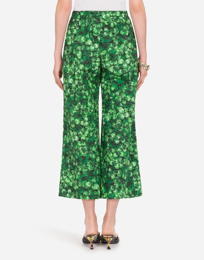 Shop Dolce & Gabbana Poplin Culottes With Four-leaf Clover Print In Floral Print