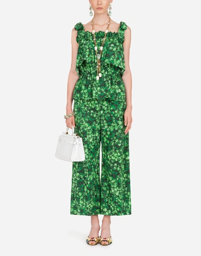 Shop Dolce & Gabbana Poplin Culottes With Four-leaf Clover Print In Floral Print