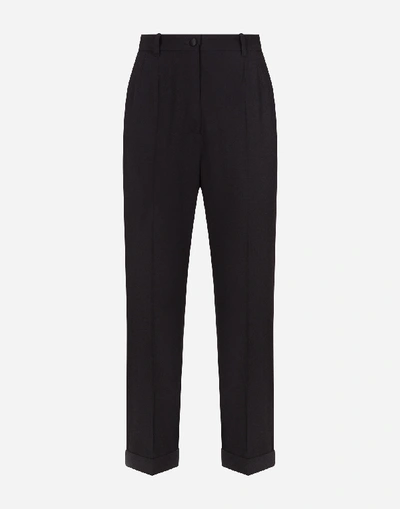 Shop Dolce & Gabbana High-waisted Wool Pants With Contrasting Band