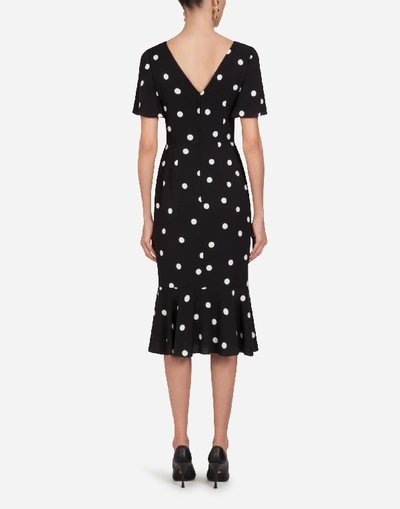 Shop Dolce & Gabbana Polka Dot Print Charmeuse Longuette Dress In Black