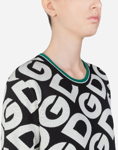 Shop Dolce & Gabbana Wool Sweater With Jacquard Dg Logo In Multicolor