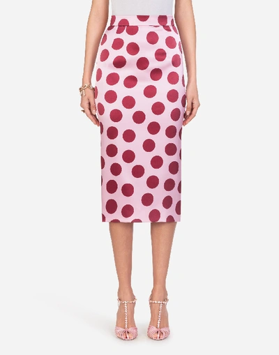 Shop Dolce & Gabbana Polka-dot Print Satin Longuette Skirt In Pink