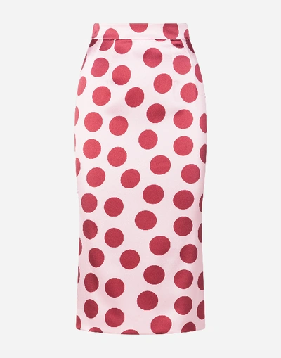 Shop Dolce & Gabbana Polka-dot Print Satin Longuette Skirt In Pink