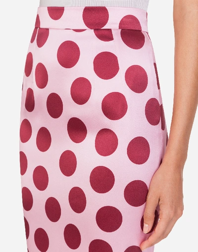 Shop Dolce & Gabbana Polka-dot Print Satin Longuette Skirt In Pink