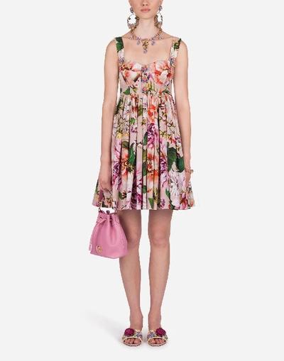 Shop Dolce & Gabbana Short Sleeveless Floral-print Poplin Dress In Floral Print