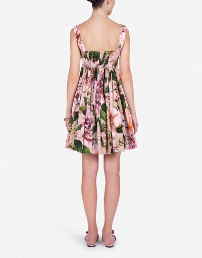 Shop Dolce & Gabbana Short Sleeveless Floral-print Poplin Dress In Floral Print