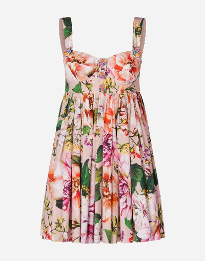 Shop Dolce & Gabbana Short Sleeveless Floral-print Poplin Dress In Floral Print