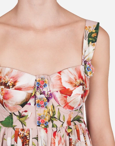 Shop Dolce & Gabbana Short Sleeveless Floral-print Poplin Dress In Floral Print