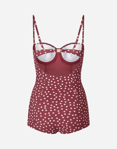 Shop Dolce & Gabbana Polka-dot Print Swimsuit With Balcony Neckline In Pink