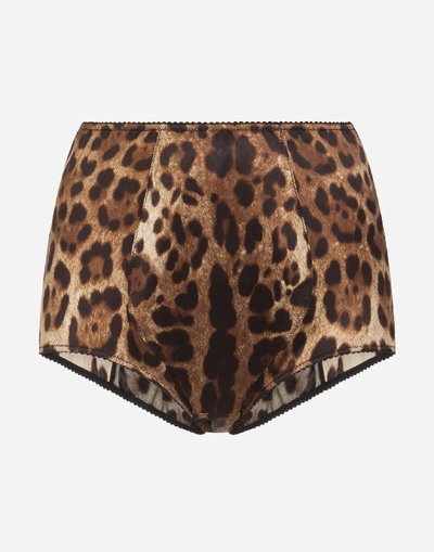 Shop Dolce & Gabbana Satin Culottes With Leopard Print In Animal Print