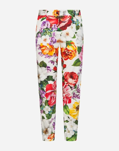Shop Dolce & Gabbana Low-rise Pants In Floral-print Drill In Floral Print