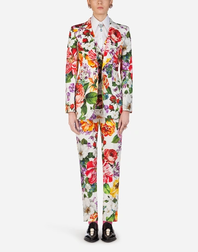 Shop Dolce & Gabbana Low-rise Pants In Floral-print Drill In Floral Print