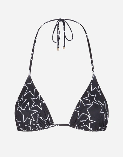 Shop Dolce & Gabbana Triangle Millennials Star Print Bikini Top In Black