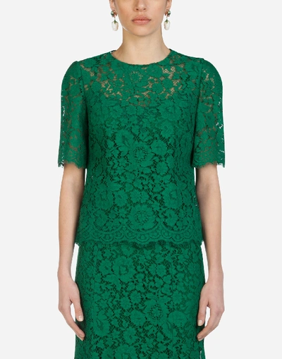 Shop Dolce & Gabbana Short-sleeved Lace Top In Green