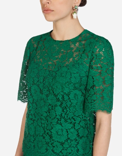 Shop Dolce & Gabbana Short-sleeved Lace Top In Green