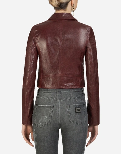 Shop Dolce & Gabbana Leather Biker Jacket In Brown